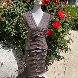 Adrianna Papell Evenings Sz 6 Bronze Tan layered ruffle top skirt Dress suit 🍾